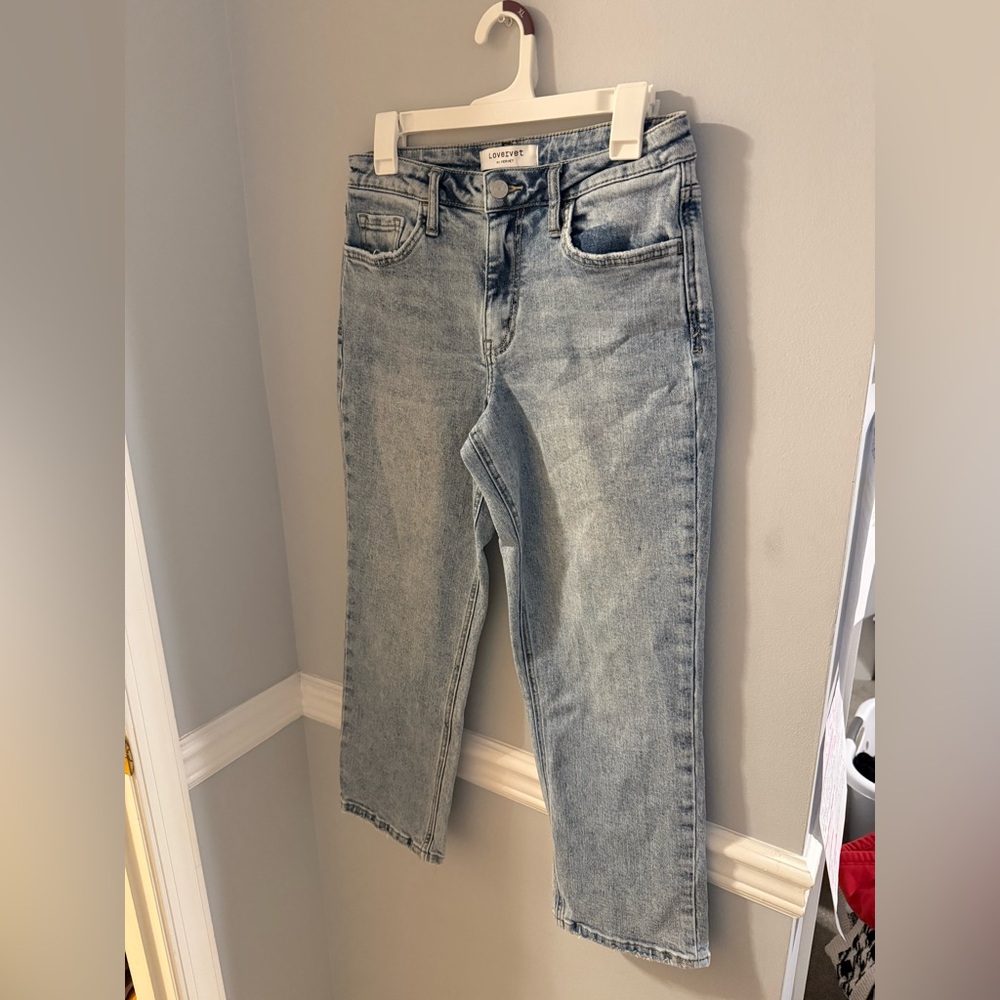 LOVERVET ENHANCE SUPER HIGH RISE SLIM WIDE JEANS MEDIUM BLUE WASH